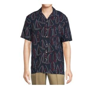 Nautical sailboat shirt Mens Small button up top short sleeve soft